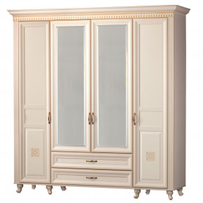Шкаф для одежды 4-дверный с зеркалом №493 Марлен кремовый белый в Югорске - yugorsk.germes-mebel.ru | фото